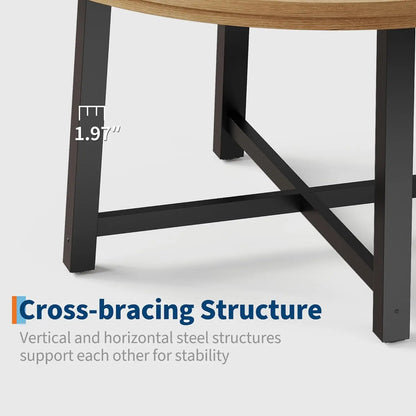 47" Round Industrial Dining Table - Rustic Wood Top w/Metal Frame, Seats 4-6 (No Chairs)