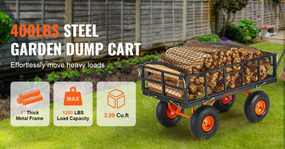 Garden Cart Sturdy Metal Utility Wagon with Simple Assembly Versatile Dump Cart Wheelbarrow with 400/880lbs Capacity