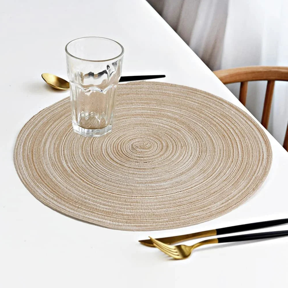 Round Braided Set of 6 Washable Round Placemats for Christmas Kitchen Wedding Dining Table 34cm Woven Heat Resistant Place Mats