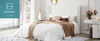 Velvet Upholstered Bed Frame, Vertical Channel Tufted Wingback Headboard, Wooden Slats