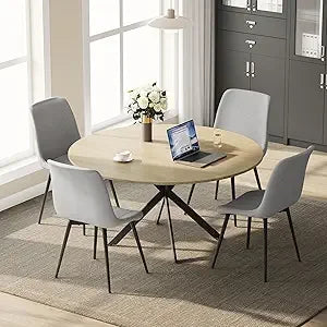 47" Round Dining Table Set for 4, Modern Kitchen Table Set with Steel Legs
