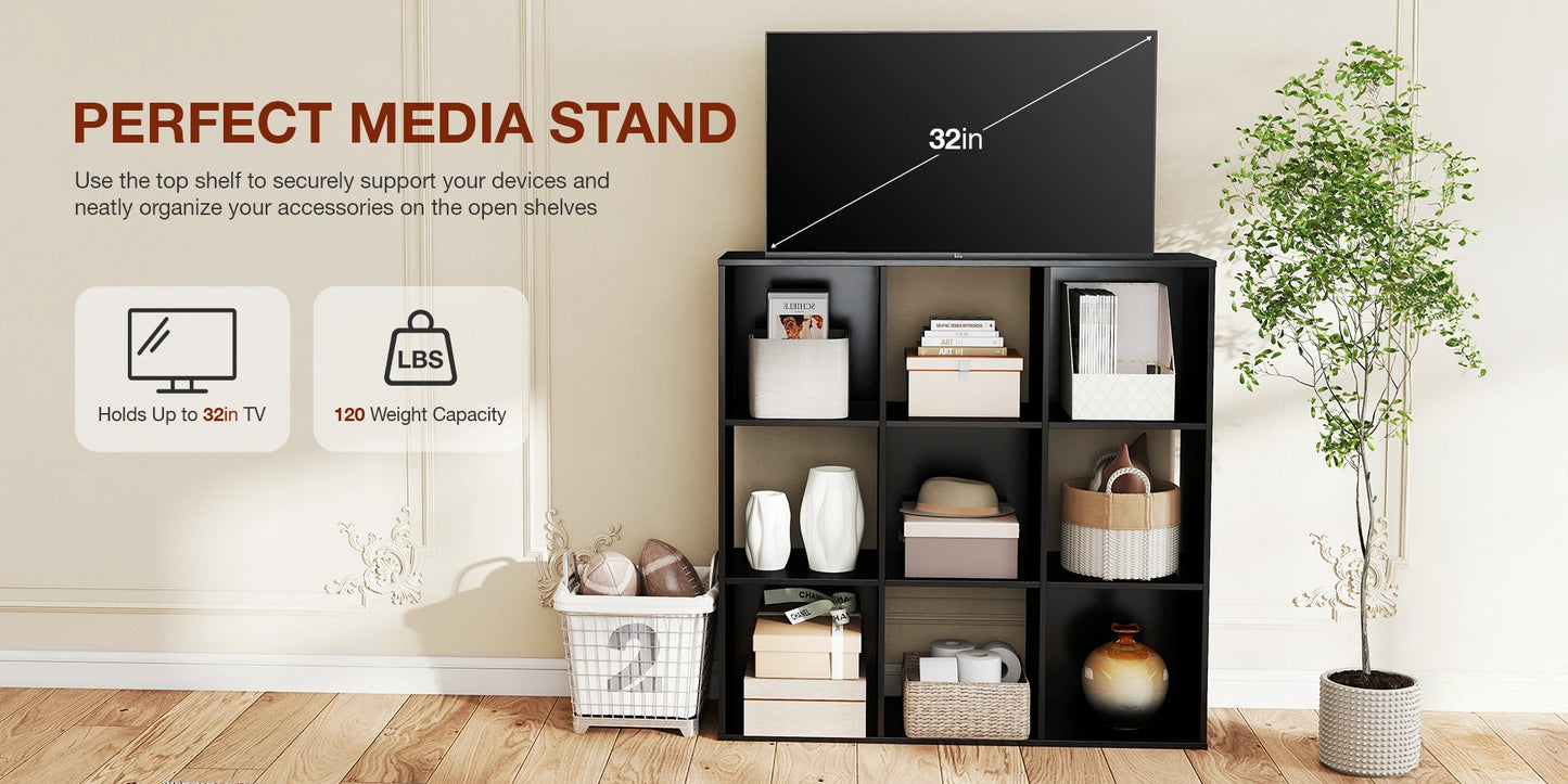 9 Cube Storage Organizer Wooden Shelf Bookcase Open Bookshelf for Living Room and Home Office Display Storage Bookcase