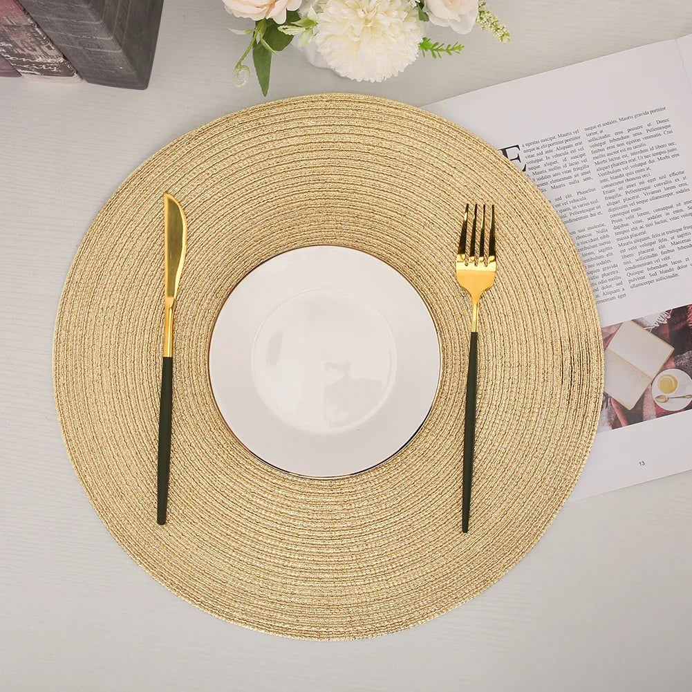Round Braided Set of 6 Washable Round Placemats for Christmas Kitchen Wedding Dining Table 34cm Woven Heat Resistant Place Mats