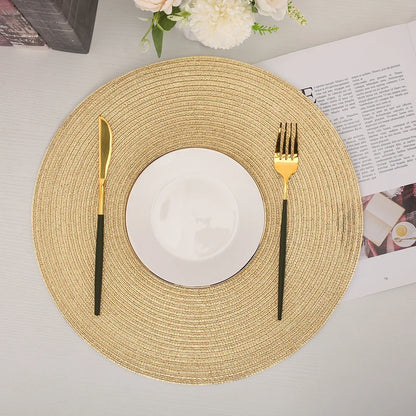 Round Braided Set of 6 Washable Round Placemats for Christmas Kitchen Wedding Dining Table 34cm Woven Heat Resistant Place Mats