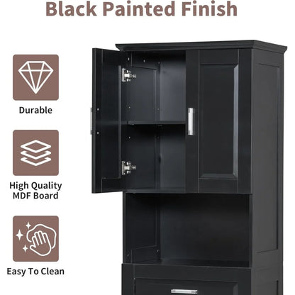 Laundry Cabinet with Tilt Out Laundry Hamper and Drawer, Wood Tall Bathroom Storage Cabinet with Doors and Adjustable Shelves