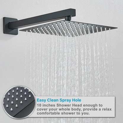 Black Concealed Shower System Rain Waterfall Bathroom Embedded Shower Faucet Set with Tub Spout