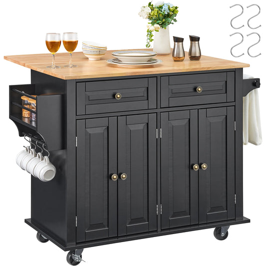 43" Kitchen Island Mobile Cart Wood Top
