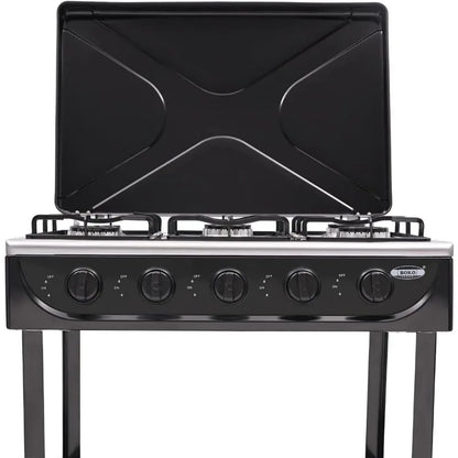 Natural Gas Stove Outdoor 5-Burner Stove Portable, with 2 Placement Boards and Windshield for Outdoor Camping RV Travel