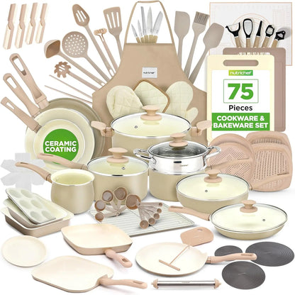 54 Piece Professional Grade Complete Home Kitchen Cookware Set, Ceramic Non-Stick Bakeware, Pots and Pans Kit,
