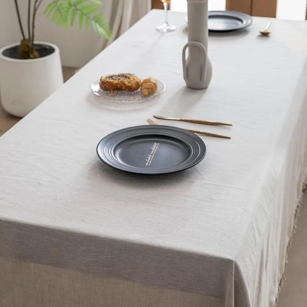 Pure Linen Hemstitch Tablecloth, 100% Stonewashed French Linen for Kitchen Dining, Rectangle Table, 60x144 Inches