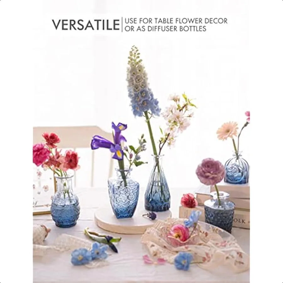 Small Blue Glass Bud Vases