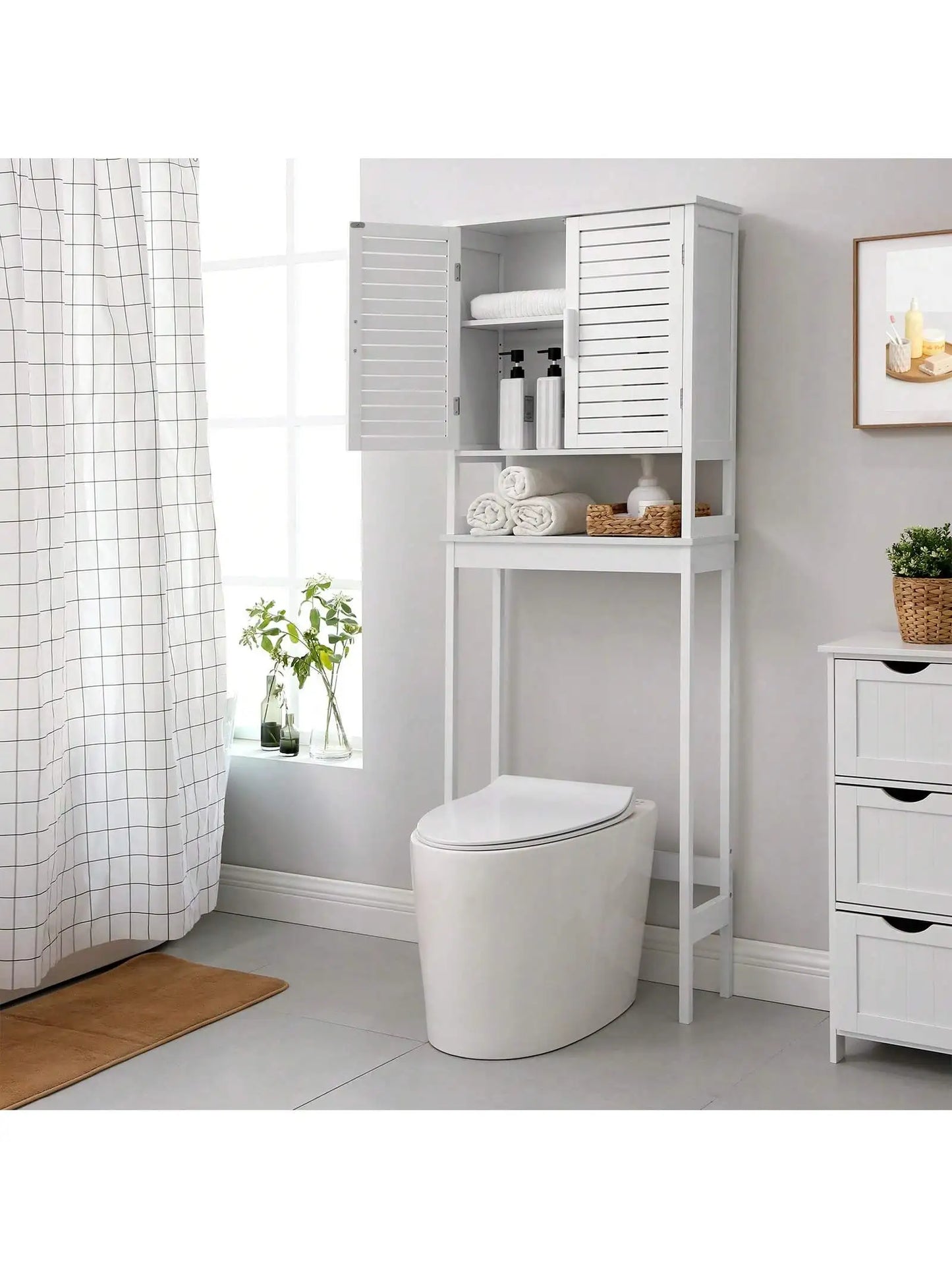 Over The Toilet Storage Cabinet, Bathroom Cabinet With Adjustable Inside Shelf And Bottom Stabilizer Bar