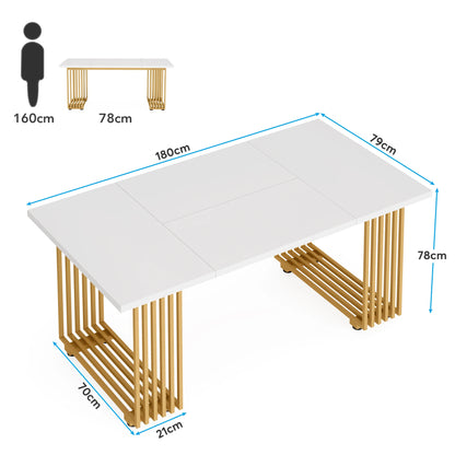 63-Inch Rectangular Dining Table for 4 to 6, Modern Kitchen Table with Faux Marble Table Top