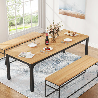 Dining Table for 6-8 People, 200cm Large Narrow Long Rectangular Kitchen Dinner Table, Rustic Wood Dining Table