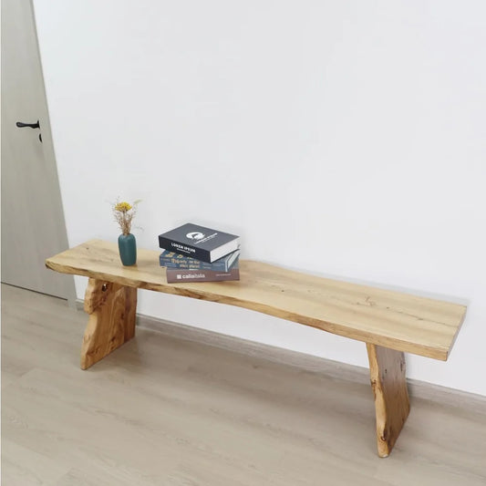 "Elm Wood Dining Bench - Long Bedroom Bench with Footrest Function, Accent Stool for Entryway/Dining Room"