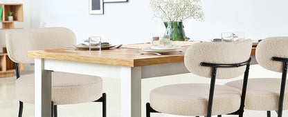 Ergonomic Round Dining Chairs Set of 2 Plush Fabric Kitchen Chairs with Curved Backrest Metal Legs