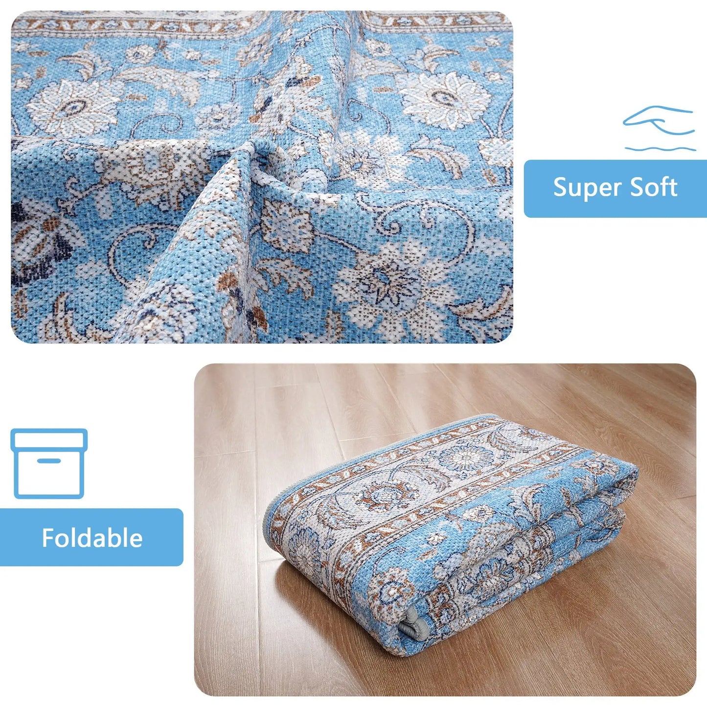 Vintage Floral  Soft Accent Area Rug  Low-Pile Carpet for Living Room Bedroom