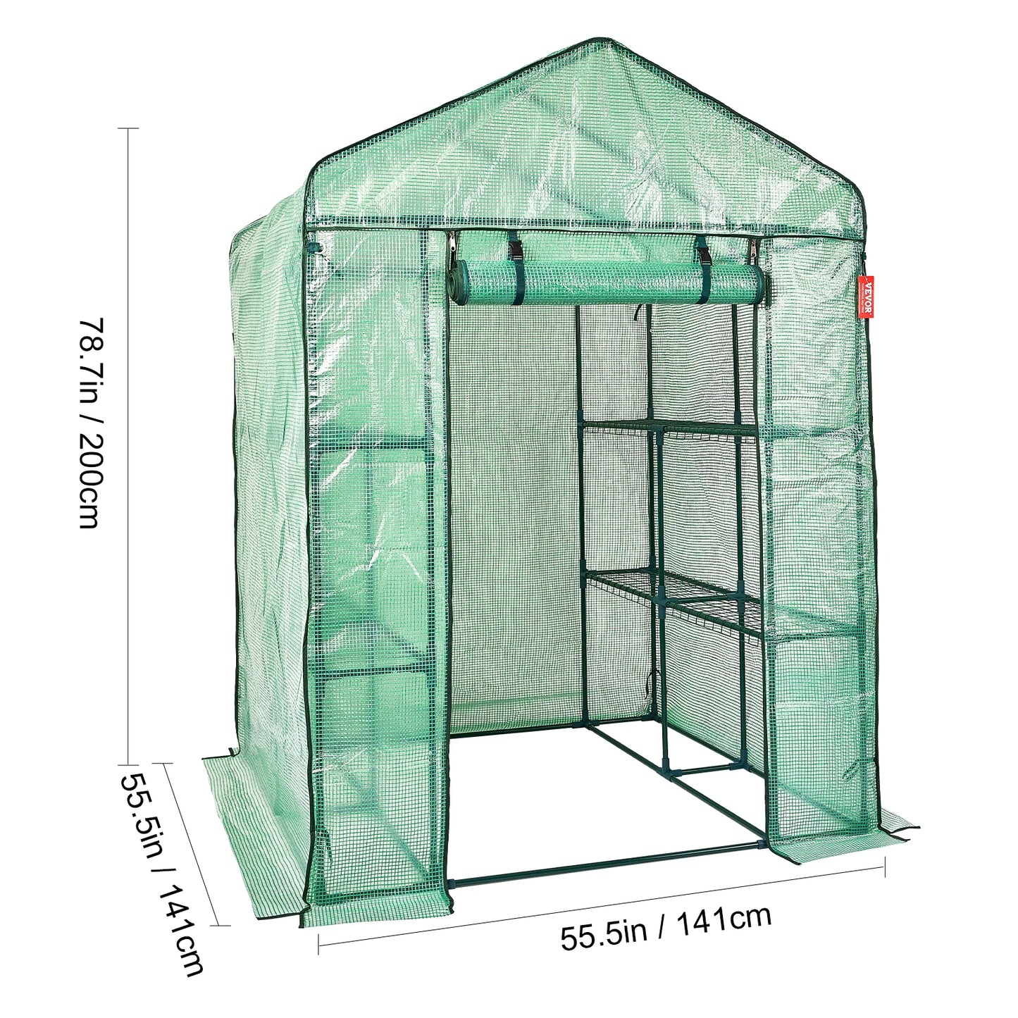 Walk-in Green House Greenhouse with Shelves High Strength PE Cover with Doors & Windows and Steel Frame for Planting