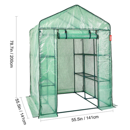 Walk-in Green House Greenhouse with Shelves High Strength PE Cover with Doors & Windows and Steel Frame for Planting
