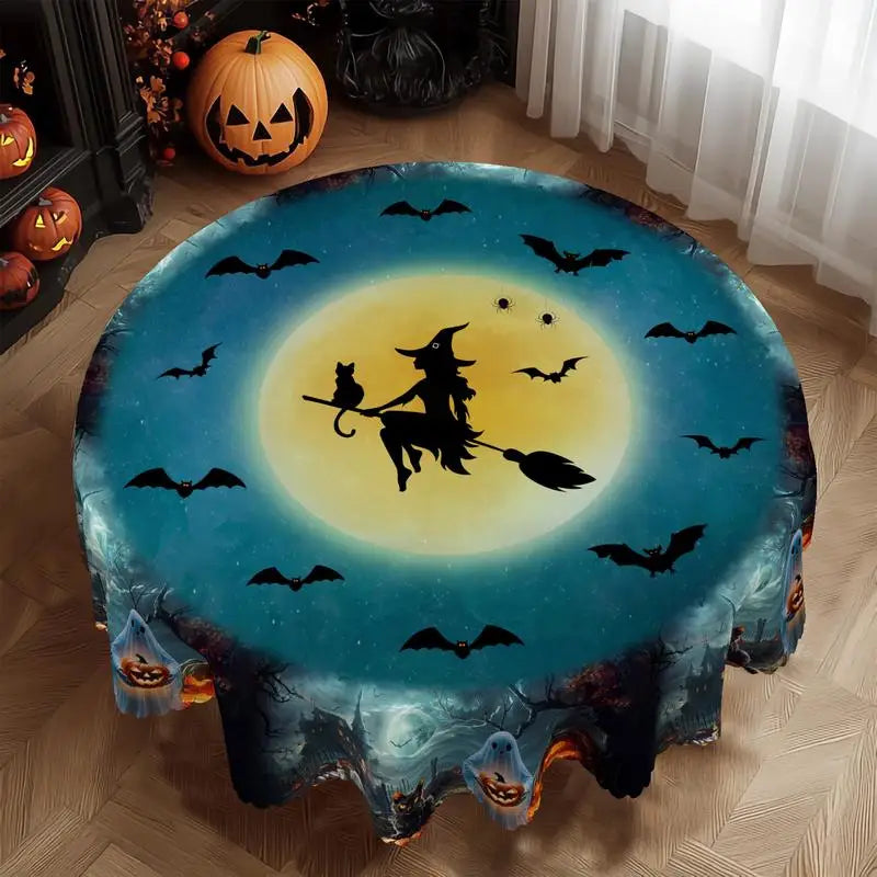 Halloween decoration printed round rectangle tablecloth, pumpkin bat witch ghost tablecloth, holiday party decoration,