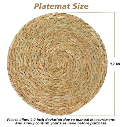 4/8/12pcs Round Woven Placemats Set Boho Rattan Placemat Natural Placemats 12Inch Farmhouse Weave Straw Braided Table Dinner Mat