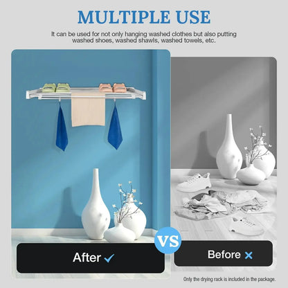 White Wall-Mounted Collapsible Clothes Drying Rack - Space-Saving Laundry Room and Bathroom Organizer