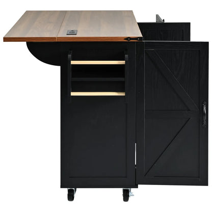 54.5" Farmhouse Kitchen Island with Power Outlet, Kitchen Storage Island  with Internal Storage Rack, Drop Leaf, Spice Rack