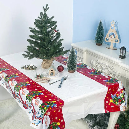 Christmas Tablecloth Waterproof Reusable Holiday Party Decorations Festive Dinner Table Cover Elegant Seasonal Home Decor