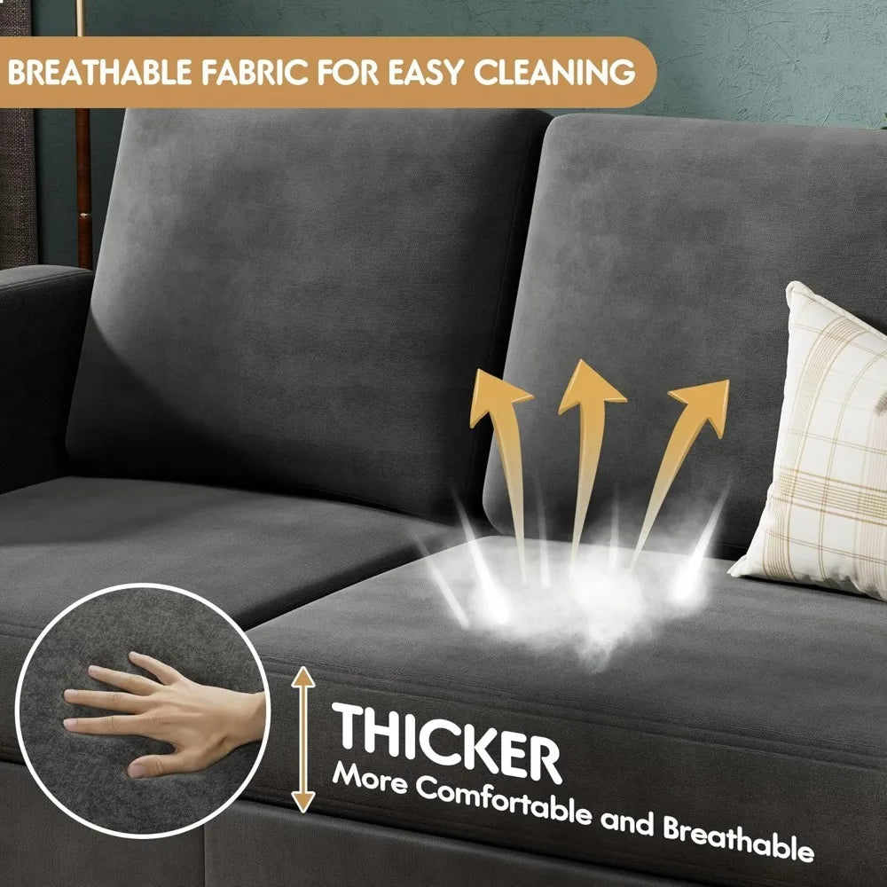 NEW-Convertible Sectional Sofa Couch, 3 Seat L-Shaped Sofa with Linen Fabric Ottoman