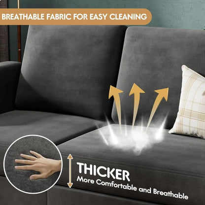 NEW-Convertible Sectional Sofa Couch, 3 Seat L-Shaped Sofa with Linen Fabric Ottoman