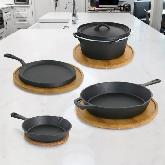 Pre-Seasoned 5-Piece Cast Iron Cookware Set, Non-Stick Pots & Pans for Oven, Stovetop & Grill, Even Heat Distribution