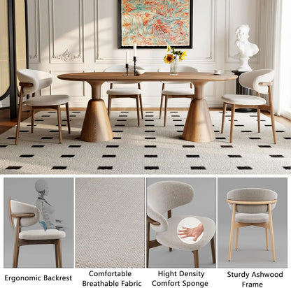 Solid Wood Dining Chairs Set of 2, Modern Upholstered Dining Chair with Curved Backrest, Natural Wood Legs