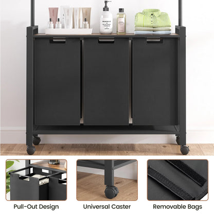 Laundry Sorter With Extendable Hanging Bar Laundry Basket With Wheels And Shelf, Laundry Room Organization And Storage