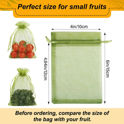 100pcs Drawstring Mesh Bags Fruit Cover Pest Barrier Protective Nets Insect anti-mosquito Net Bag Plant Garden Supplies