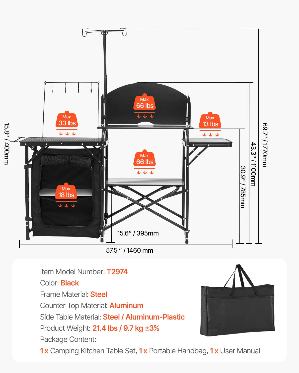 Folding Camping Table Outdoor Kitchen, Aluminum