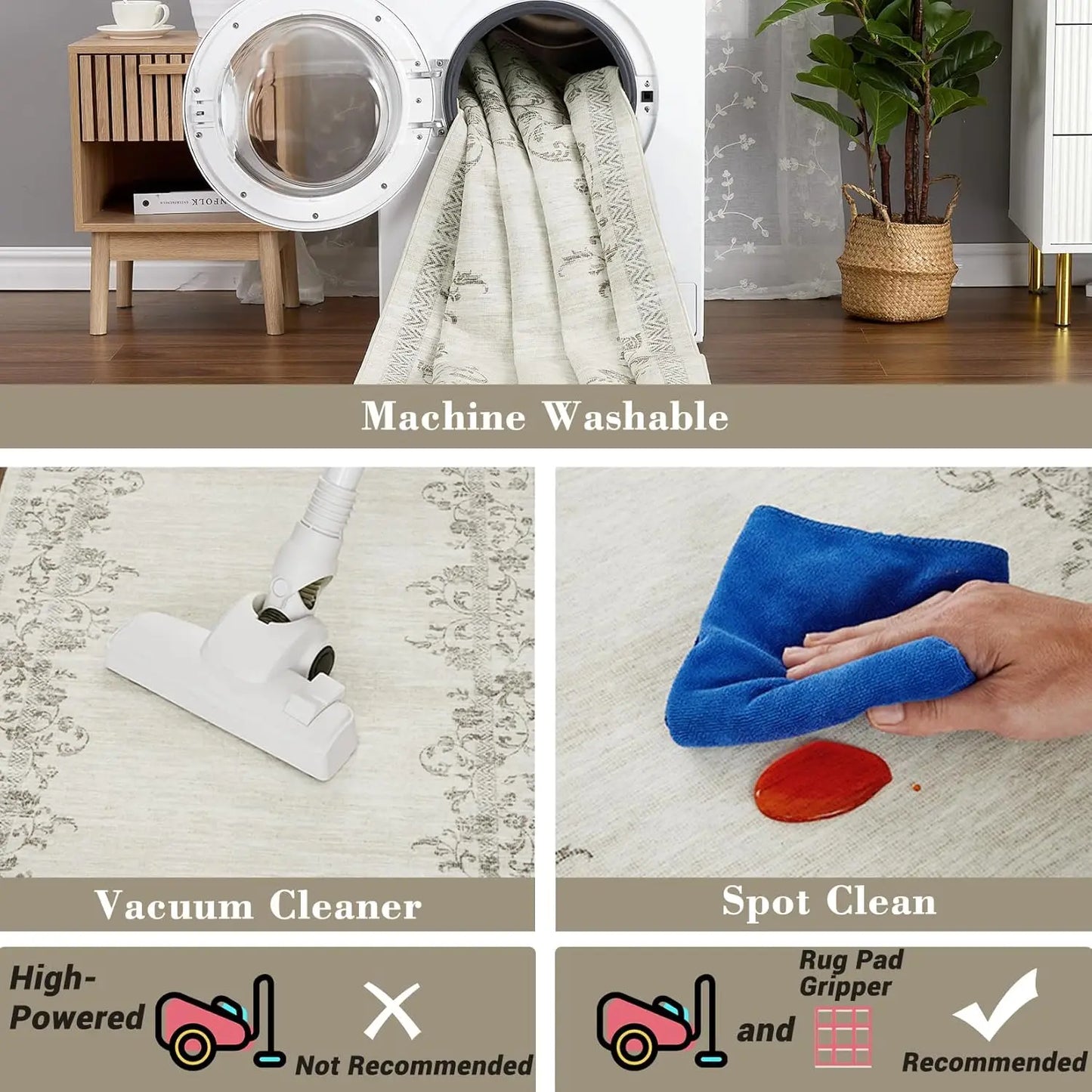 Washable Floral Area Rug