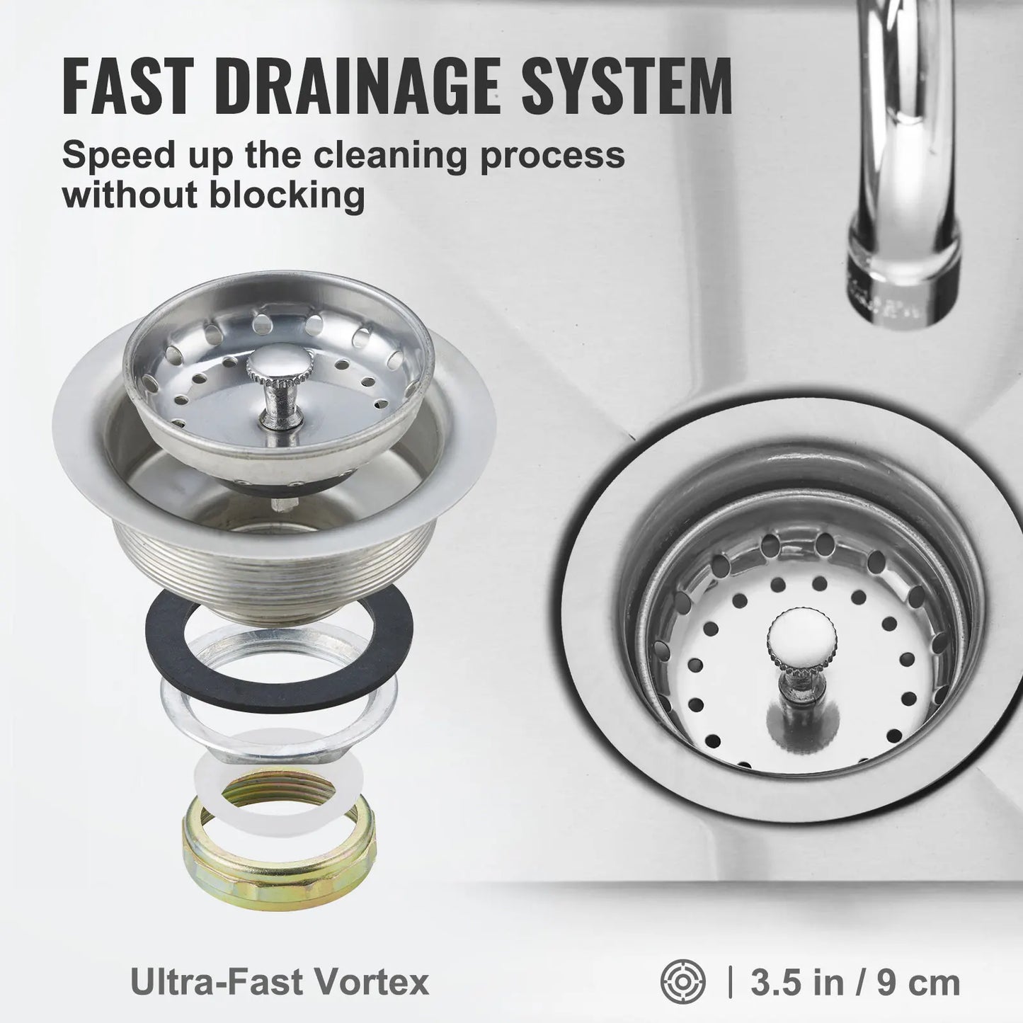 Stainless Steel Kitchen Prep & Utility Sink 1 Compartment Restaurant Commercial Steel Sink w/Faucet for Restaurant Home