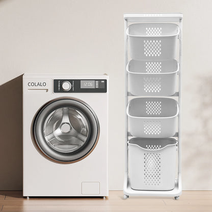 2/4 Tier Laundry Basket Cart Removable Storage Buckets Plastic Hamper with 4 Wheels White