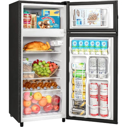 Double Door Refrigerator with Freezer, 4.5 Cu. Ft, Small Fridge with Freezer, 7 Settings Temperature Adjustable