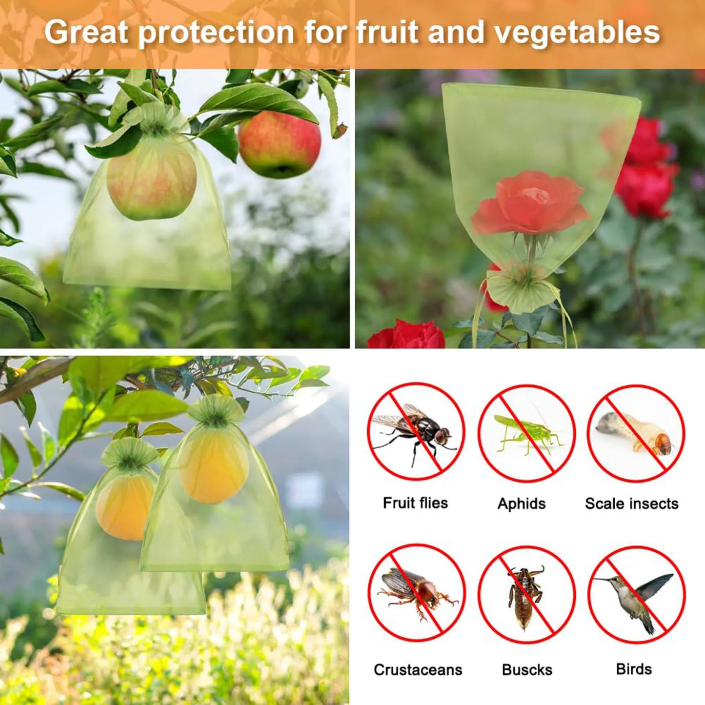 100pcs Drawstring Mesh Bags Fruit Cover Pest Barrier Protective Nets Insect anti-mosquito Net Bag Plant Garden Supplies