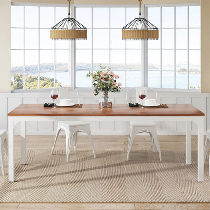 Dining Table for 6-8 People, 200cm Large Narrow Long Rectangular Kitchen Dinner Table, Rustic Wood Dining Table