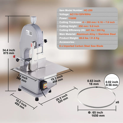 Electric Bandsaw Bone Cutter  Machine Automatic Commercial Tabletop Stainless Steel