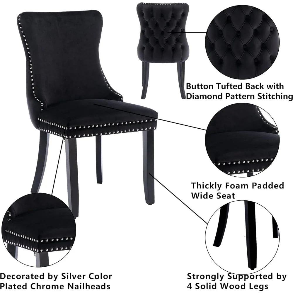 Velvet Upholstered Dining Chairs Set of 4 Wingback Kitchen Room Black Accent Chairs 4PC Solid Wood Leg