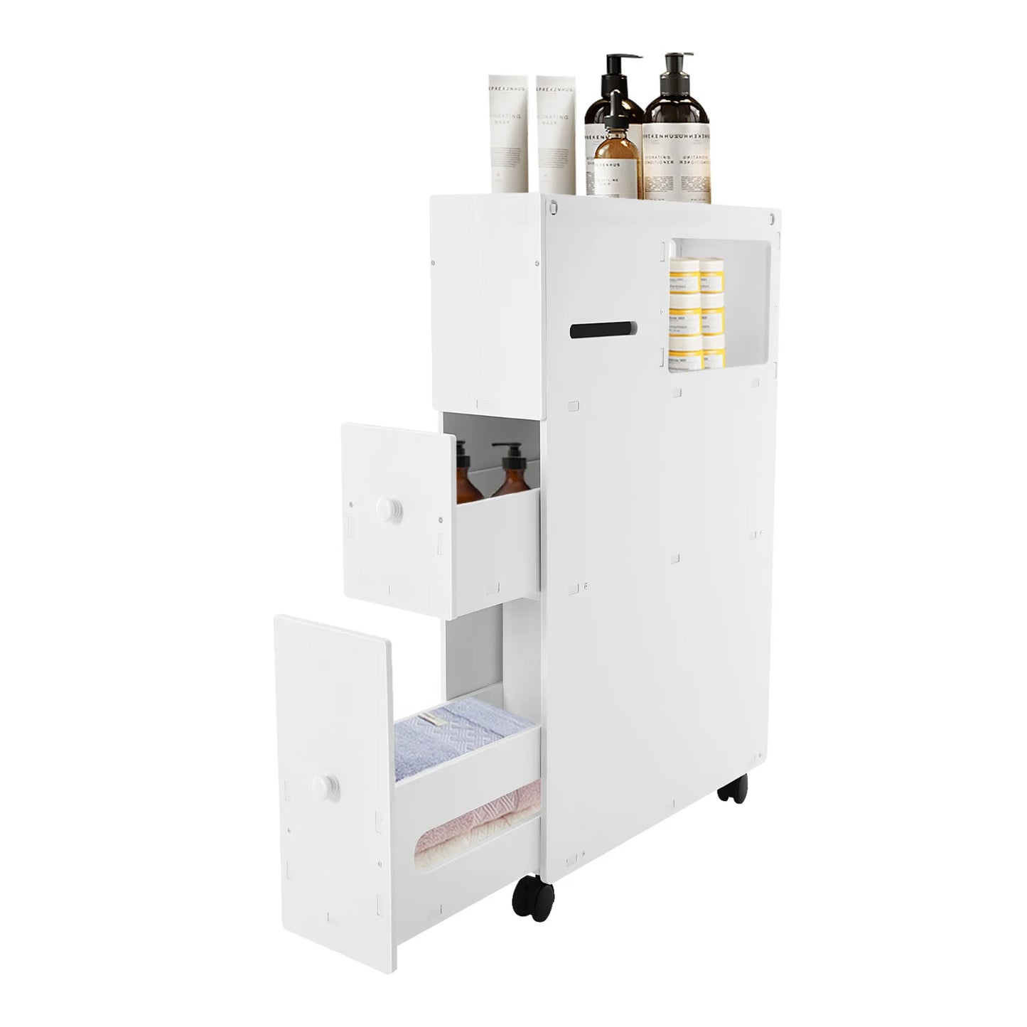 Bathroom Storage Cabinet, Narrow Floor Storage Cabinet, Storage Cabinet with Drawers 50kg Load-bearing Capacity