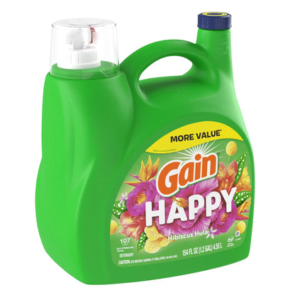 107 Load HE Laundry Soap 154oz Happy Scent, Top Rated Concentrated Detergent for Freshness and Effective Cleaning