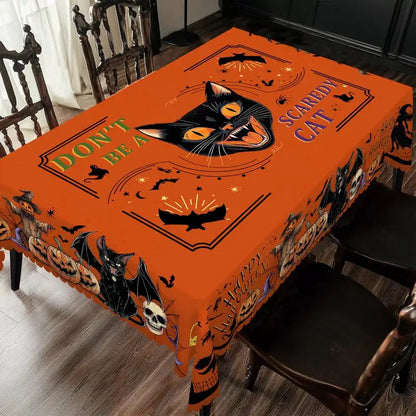 Halloween Decorative Printed Tablecloth, Pumpkin Bat Witch Ghost Pattern Rectangular/Round Tablecloth.