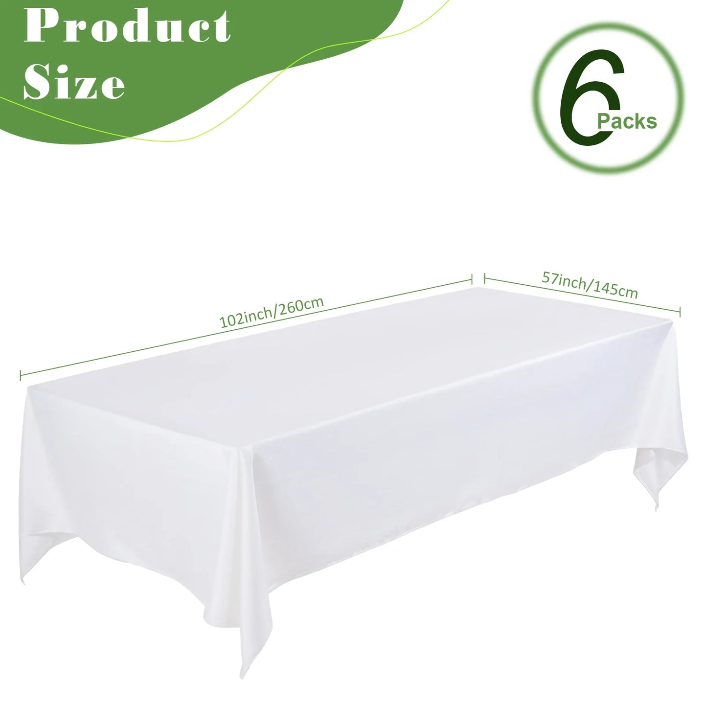 6Pcs Wrinkle Resistant Washable Polyester Table Cover ,White