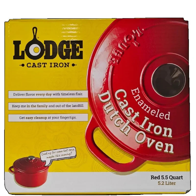 Lodge Cast Iron 5.5qt Red Enameled Dutch Oven  non stick cooking pot set