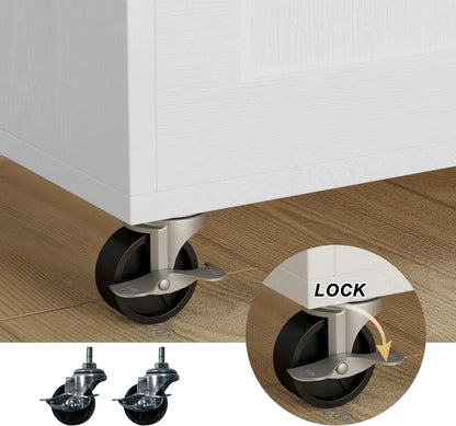 Rolling Kitchen Island Table on Wheels with Drop Leaf, Storage Cabinet, Drawer, Spice Rack ,Towel Rack, Kitchen Cart, White