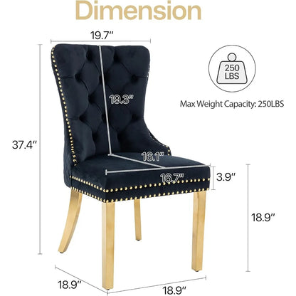 Velvet Dining Chairs Set of 2,  Dining Room Chairs with Gold Metal Legs and Lion Head Pull Ring